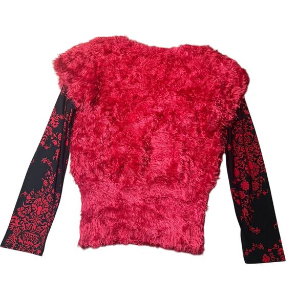 Y2k Roommates Red Shaggy Knit Cropped Layered Top Size Large - Picture 2 of 5